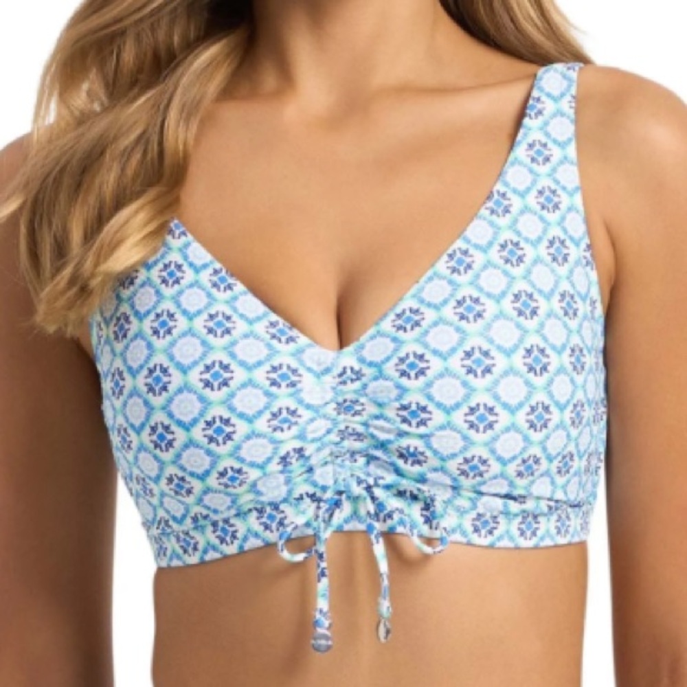 Coco Reef Blue Ruched Tie Front Crop Tank Top - Picture 13 of 13